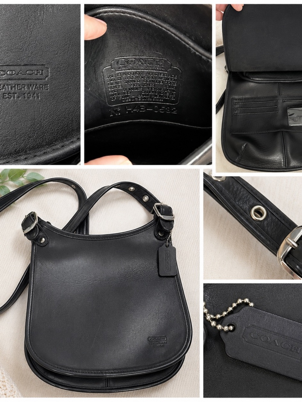 Coach Vintage Black Leather Flap Crossbody Shoulder Bag Purse USA Adjustable - Picture 3 of 3